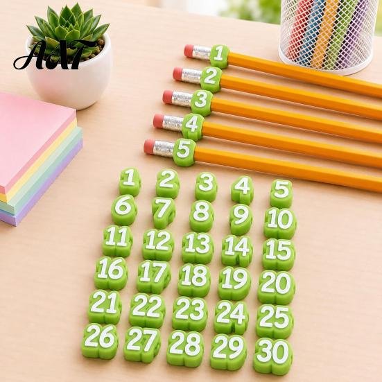 Classroom Organization Tools 30Pcs Numbered Pencil Cap Labels, 1-30 Numbers Topper Decoration, Durable Pen Stickers Students Clips, Reusable
