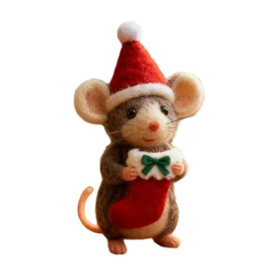 Yousheng Handcrafted Felt Christmas Mouse Figurine Santa Hat Mice Ornament Simulation Rat Statue Animal Sculpture Home Office Desktop Decoration