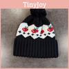 Warm Knitted Simple Hat Cherry Embroidery Design And Plush Decoration Ball