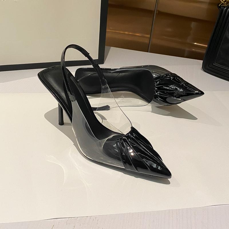 Style Women's High Heels Stiletto Pvc Pointed Toe Fashionable All-match Closed Toe High Heel Sandals With Empty Back