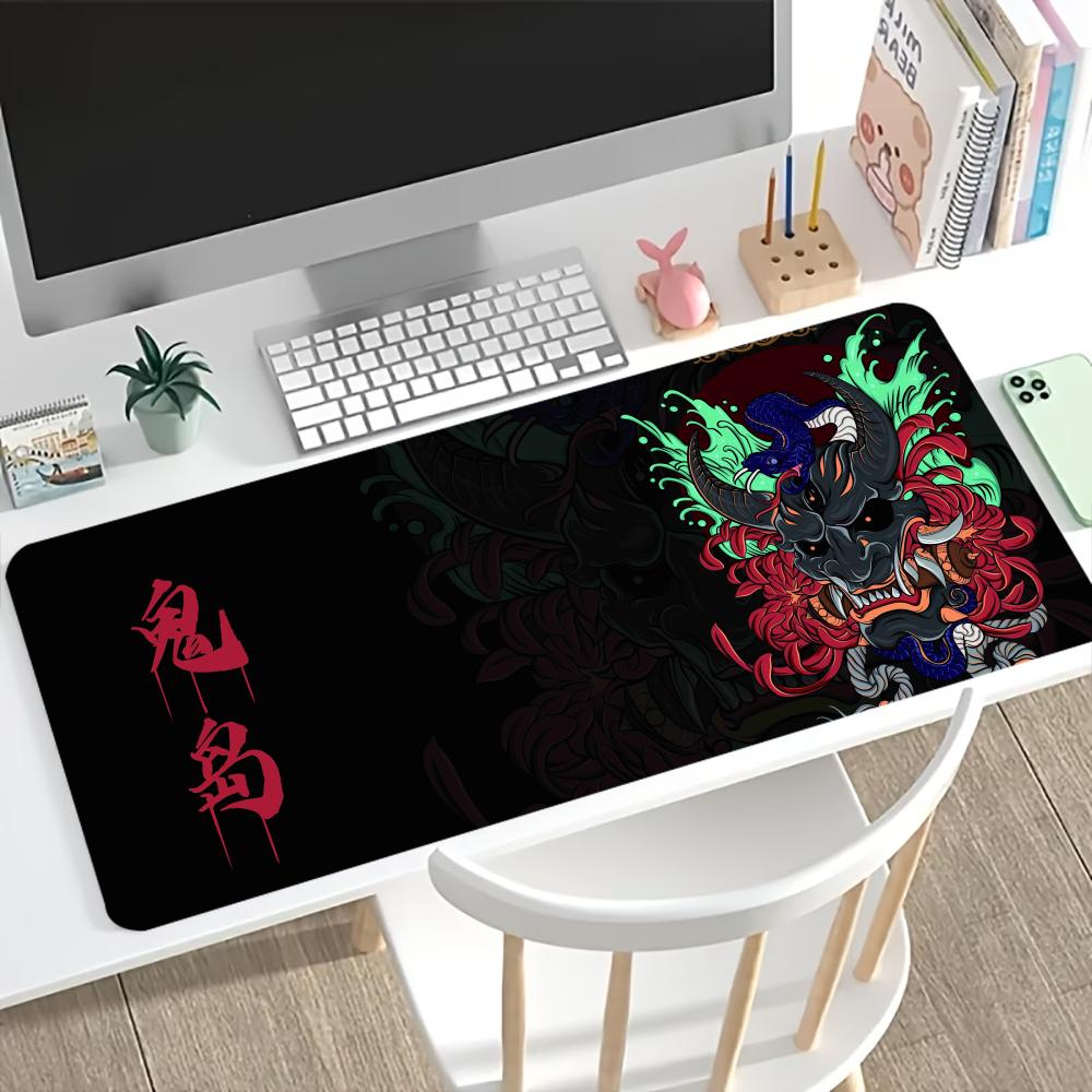Игровой коврик для мыши XXL с японским демоническим тотемом, настольный коврик, нескользящий, с прорезиненным краем, подставка для клавиатуры для киберспорта, офиса, защита для ноутбука