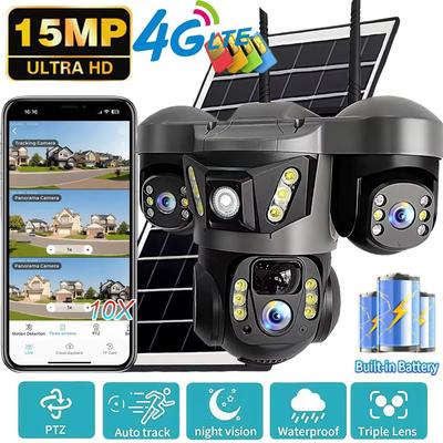 LS VISION V380 Pro 15MP Солнечная камера с тремя объективами Двусторонняя аудиосвязь Уличная IP66 Водонепроницаемая Встроенная батарея Безопасность CCTV 6K HD 4G Сетевая камера