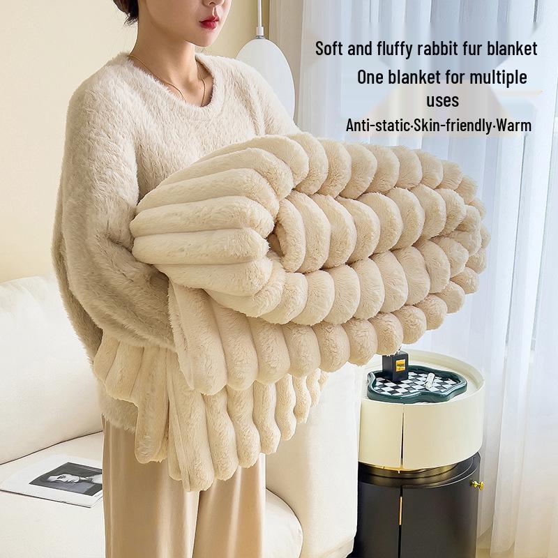 Thickened Coral Fleece Flannel Blanket - Rabbit Fur Nap Throw Milk Velvet Bed Cover