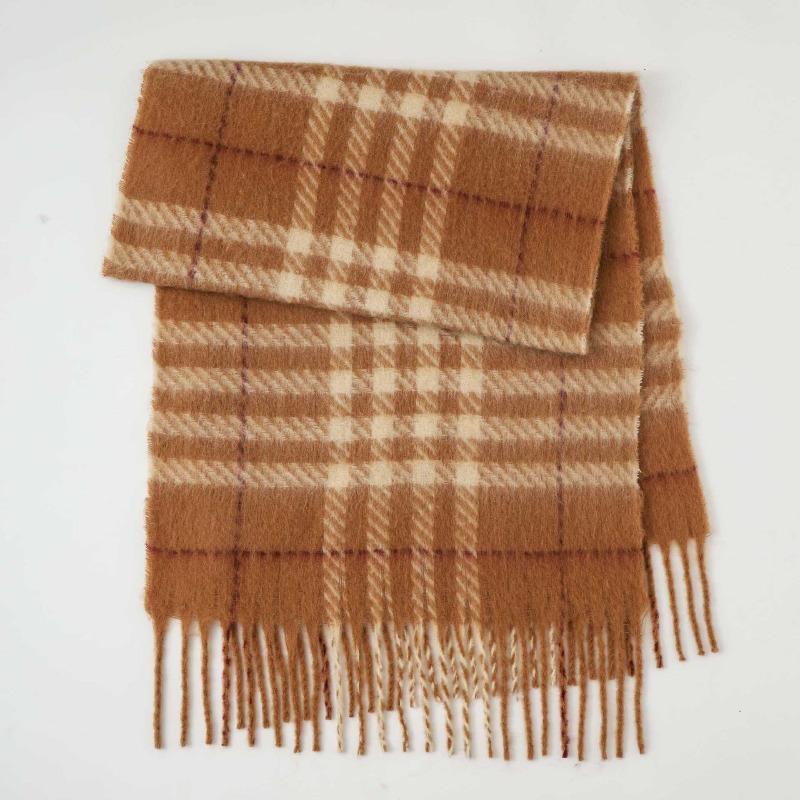 New Retro Plaid Mohair Scarf Women's Autumn and Winter Thickened Warm Temperament Versatile High-end Scarf