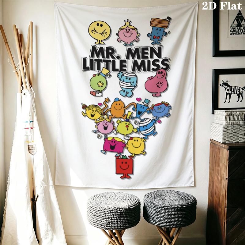 Mr. Men Little Miss Wall Tapestry Aesthetic Wall Hanging Printed Fabric Blanket Decorative Tapestries for Bedroom Living Room Home Decor