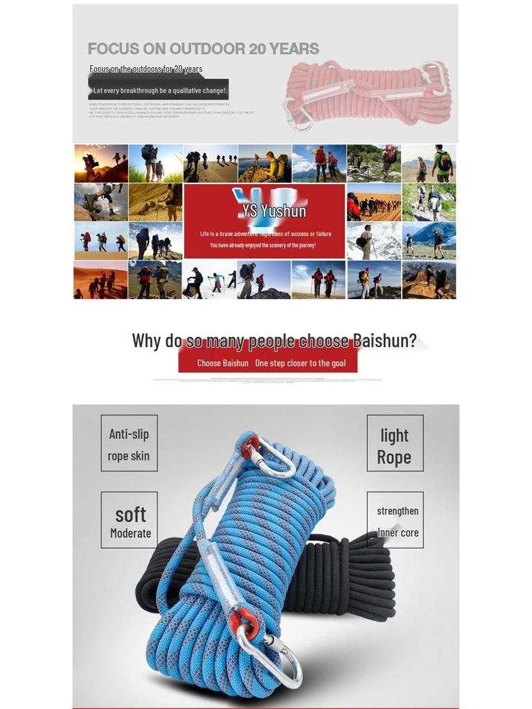 Polyester Static Climbing Rope for Outdoor Rock Climbing, Mountaineering, High-Altitude Work, Rappelling, and Lifeline Safety