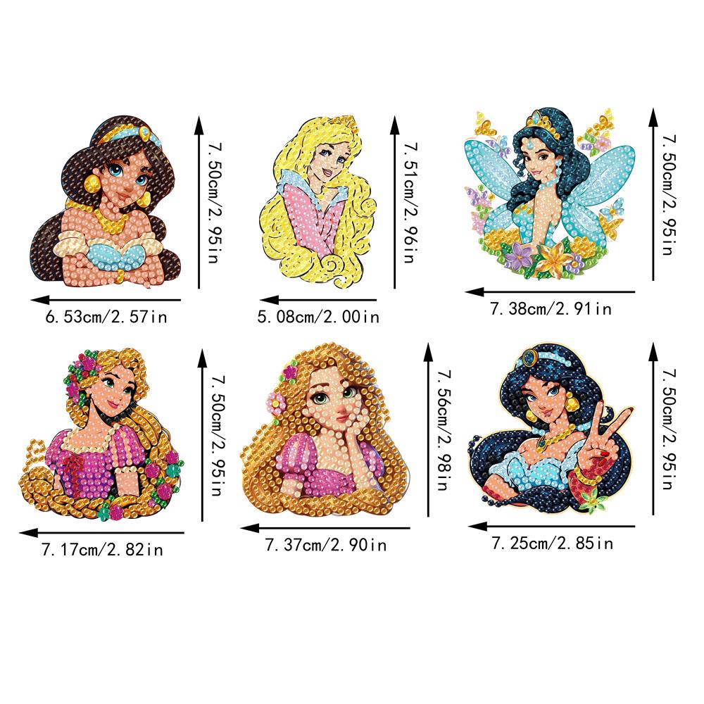 6Pcs Beautiful Princess Series Diamond Art Fridge Magnet Diamond Painting Refrigerator Magnet DIY Fridge Stickers for Fridge Whiteboards
