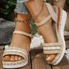 Модные богемные плетеные сандалии на танкетке для женщин Лето 2025 Пляжные повседневные сандалии с ремешком на щиколотке Женские больших размеров на среднем каблуке Сандалии Женские