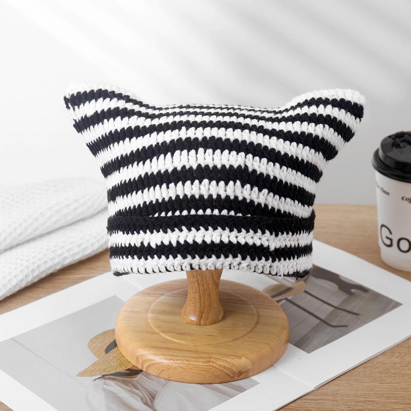 Шапка осенне-зимняя вязаная шерстяная шапка забавная шапка с кошачьими ушками зимняя теплая полосатая шапка дьявола тренд