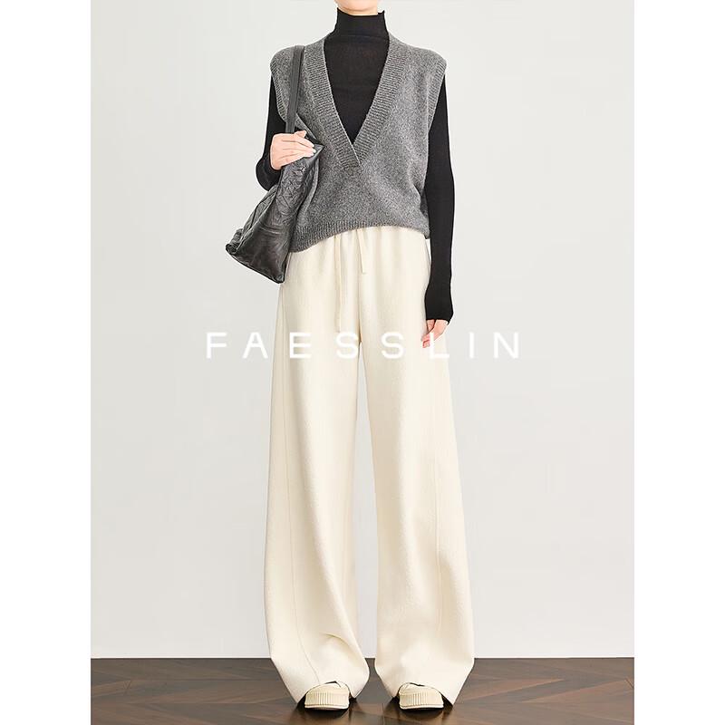 FAESSLIN Женские утолщенные вязаные брюки широкого кроя из шерстяной смеси