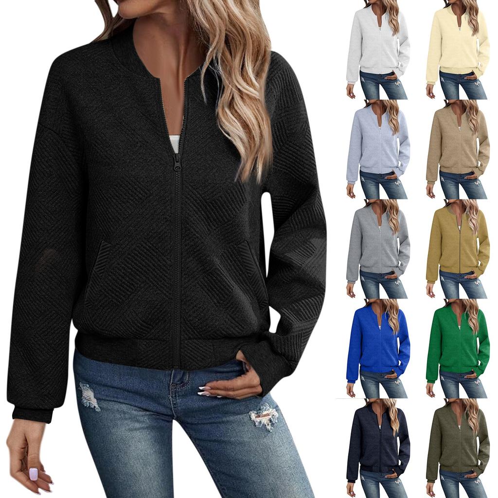 Womens Long Sleeve Zip Up Sweatshirts Jackets Full Zipper Lightweight Jacket Casual Pocket Loose Outwear Coat