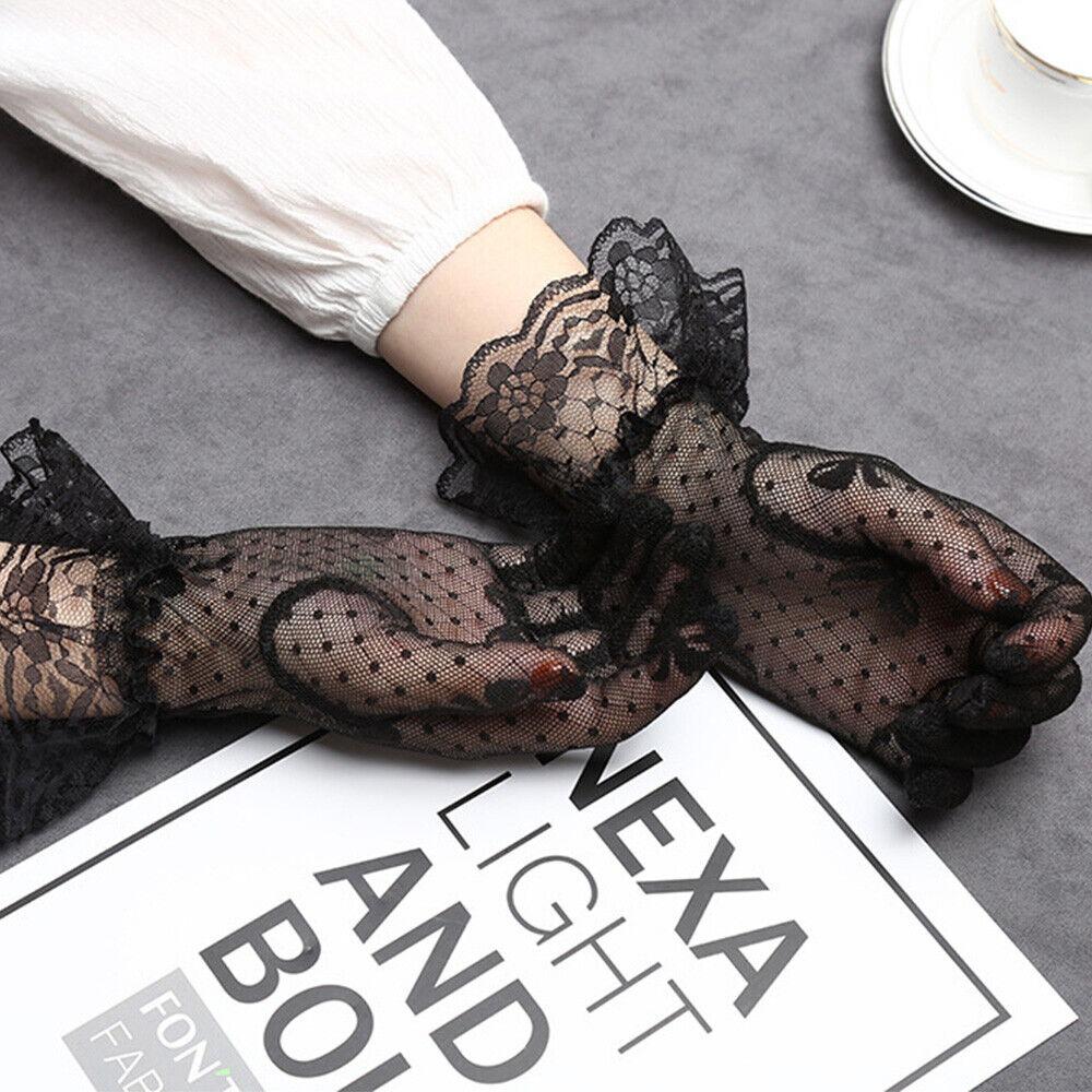 Transparent Bow Short Sunscreen Lace Gloves Mesh Tulle Mittens Fashion Bridal Gloves Women