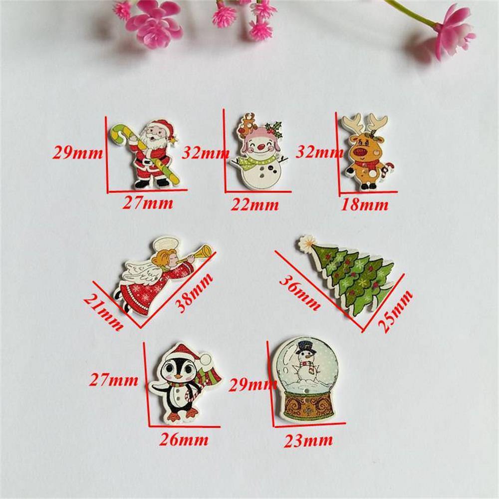 50Pcs Scrapbooking Sewing Wooden Santa Claus Deer Christmas Buttons 2 Holes