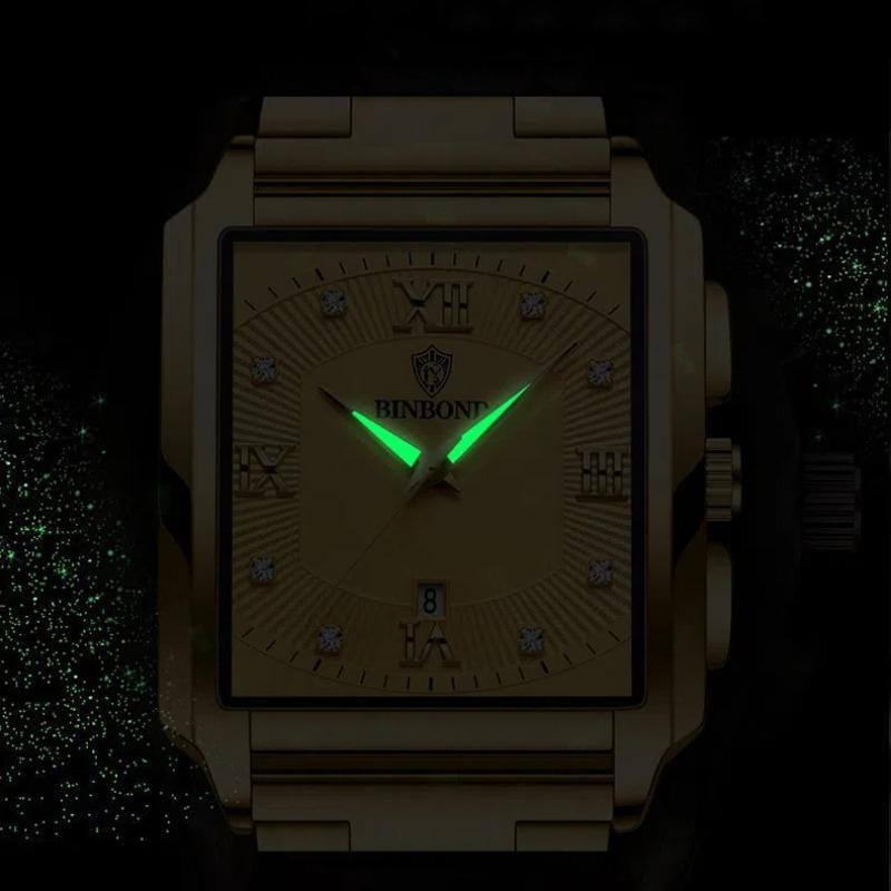 Роскошные мужские часы деловые водонепроницаемые мужские часы светящиеся дата нержавеющая сталь квадратные кварцевые мужские часы 2024