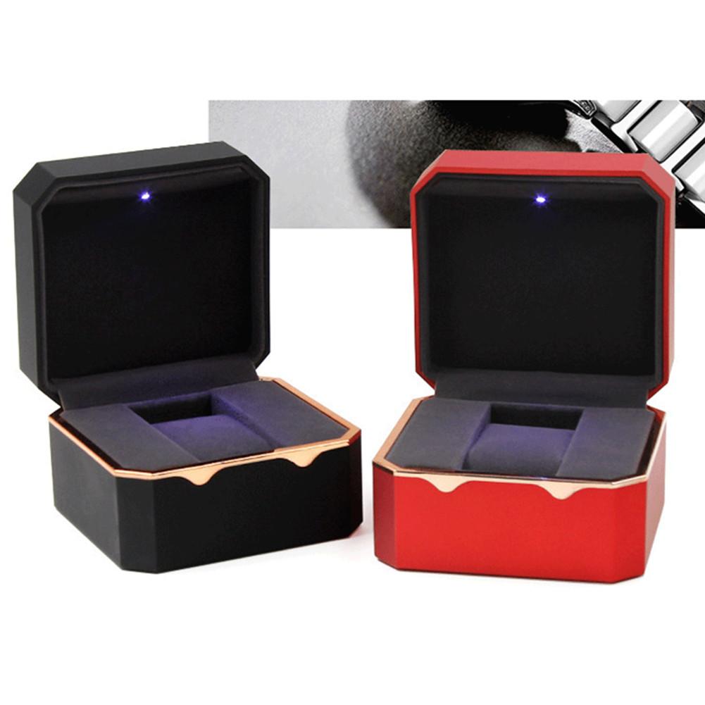 Flannel Luxury Watch Case with LED Light Single Slot Antidust Display Storage Holder Gift Jewelry Box Watch Accessories