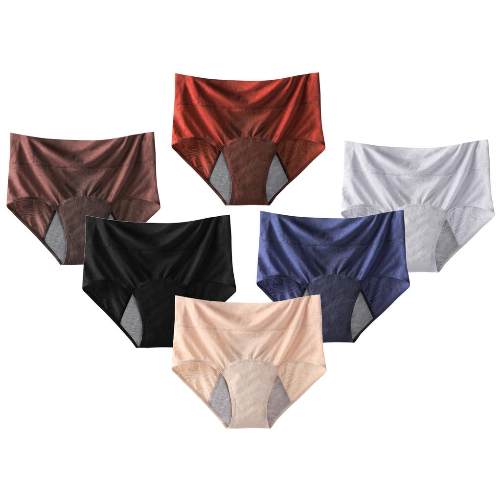 6-Pack Women's High-Waist Period Underwear 3-Layer Leakproof Breathable Panties Multi-Color