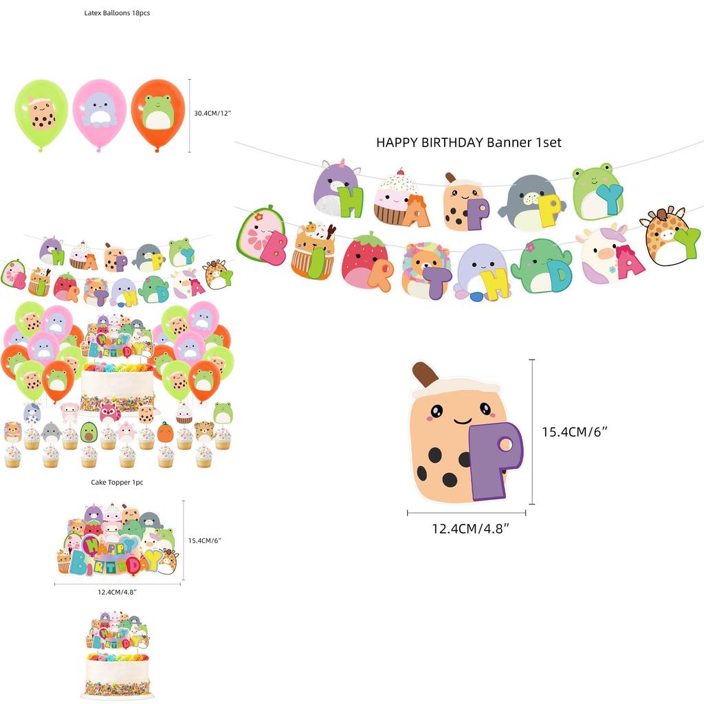 Очаровательные украшения на день рождения Squishmallows с топпером для торта, воздушными шарами и баннером