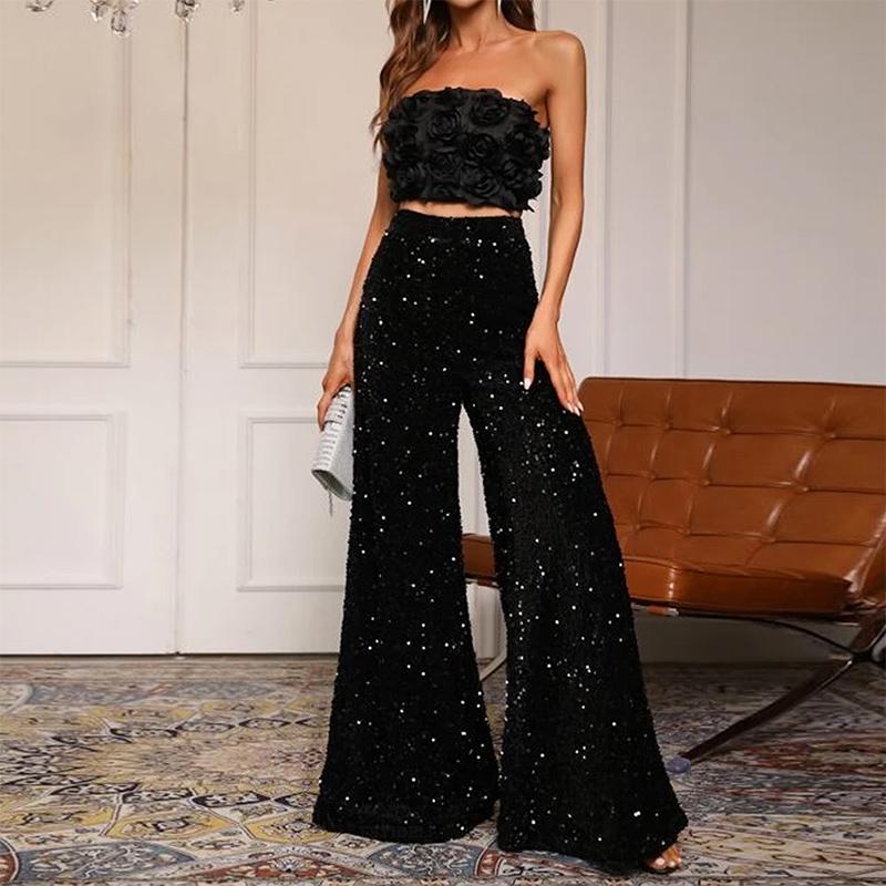 Women Sequin Pants Sparkly Glitter High Waist Shiny Bottoms Casual Fashion Club Party Trousers Holiday Outfits