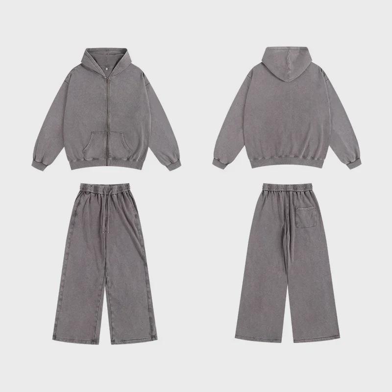 Толстовка с капюшоном из махровой ткани с потертостями на молнии, плотностью 350 г, большой размер, спущенное плечо, хлопок в стиле ретро