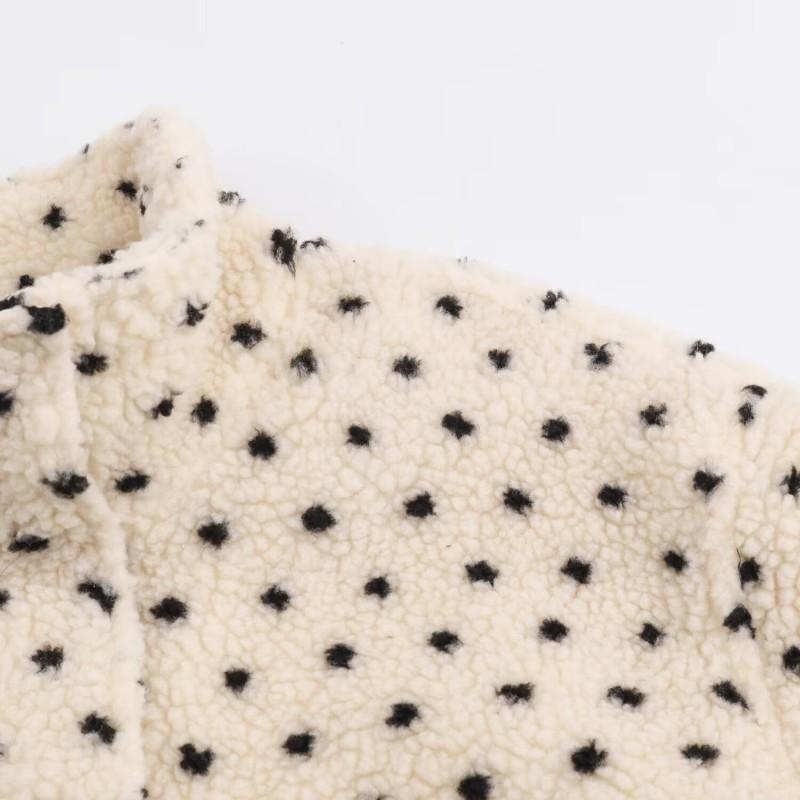 Womens Dotted Fleece Long Sleeve Jacket Stand Collar Warm Winter Outerwear