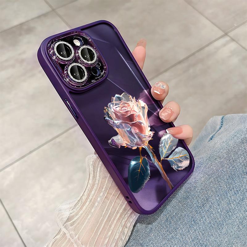 Роскошный прозрачный чехол для телефона фиолетового, розового и розового цветов для iPhone 14 11 12 13 15 Pro MAX Plus, блестящий защитный чехол для объектива камеры, акриловый чехол