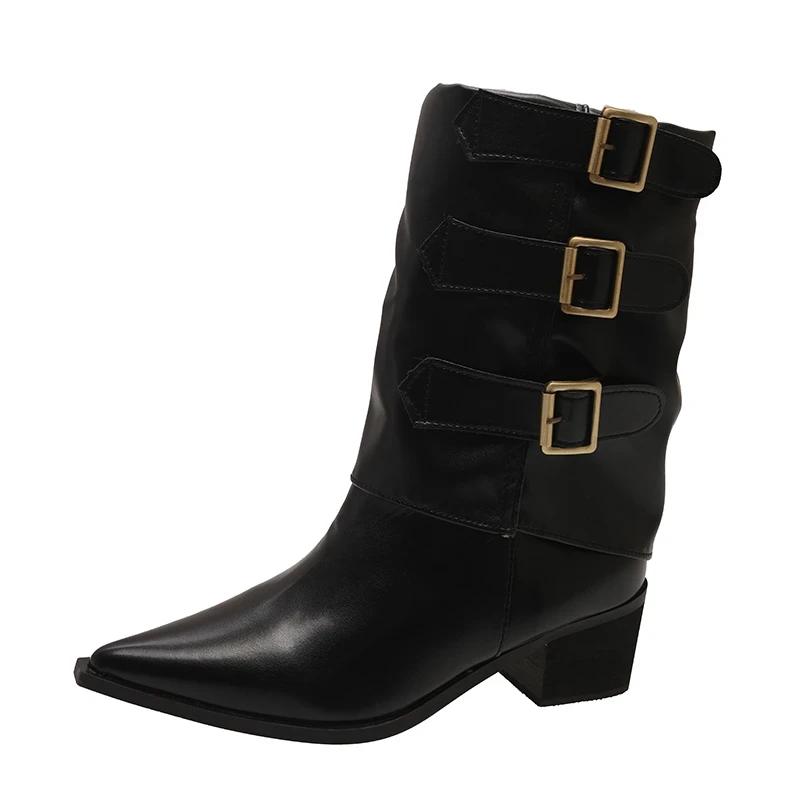 Ботильоны на высоком каблуке женские с острым носком кожаные ботинки челси массивная обувь женская 2024 тренд зимняя готическая обувь для мотоциклистов женские ботинки
