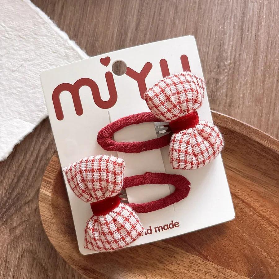 2 шт./компл., красные корейские модные детские заколки для волос для девочек, милые заколки-банты в горошек для детей, аксессуары для волос Hedawear