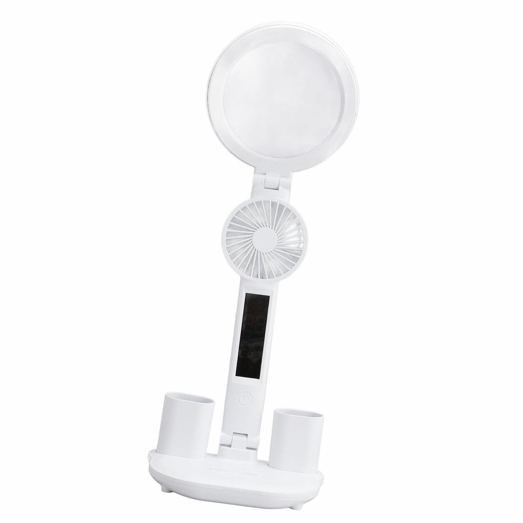 Светодиодная настольная лампа с вентилятором, держателями для ручек, складная, плавная регулировка яркости, USB-порт, часы, дата, температура, светодиодный дисплей