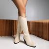 Fashion Retro Women's Long Boots 2024 Winter Thick Heel Shoes Fashion Pointed Toe Mid Calf Women's Boots