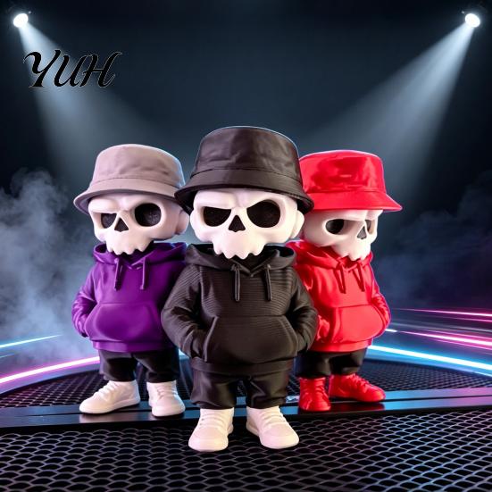 Unique Home Accessories Cool Skeleton Figurines, 3D Printed Gothic Small Skull Statue, Halloween Trendy Fisherman Hat Figurine Spooky Collectible