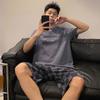 Cotton Homewear Men's Summer Short Sleeve Sleeping Top Shorts 2Pcs/set Pajamas Korean Nightwear Youth Boy Pjs Dropship
