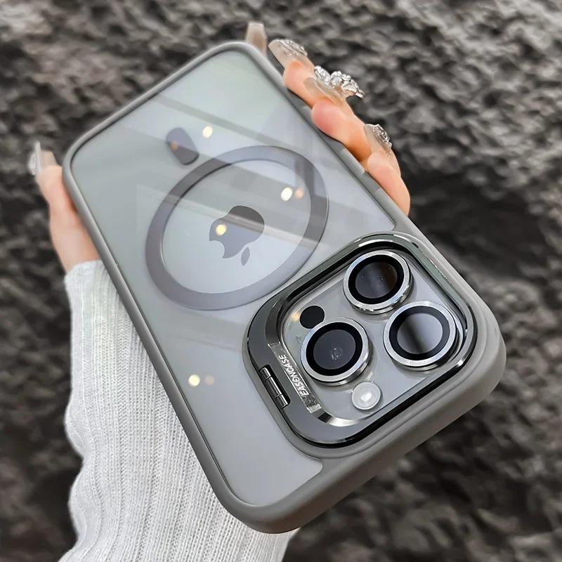 Роскошный Магнитный Противоударный Чехол для Телефона Для iPhone 15 14 13 12 11 16 Pro Max 16 Plus 16E Funda Чехол-Подставка с Защитой Стеклянного Объектива