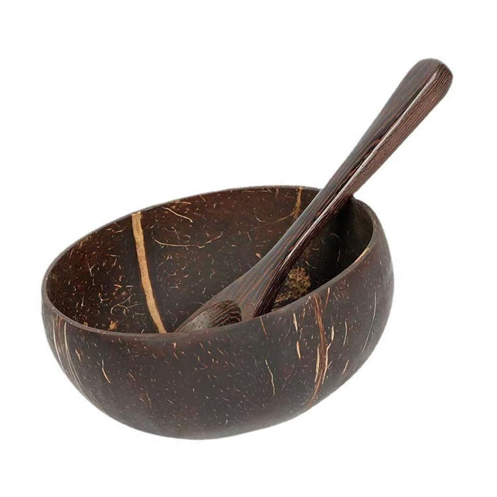 Natural Coconut Bowl Set with Wooden Spoon Eco Friendly Handcrafted Tableware for Salads and Smoothies