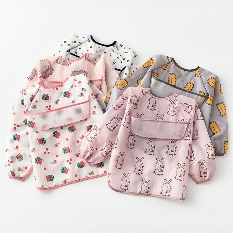 Infant Toddler Baby Unisex Cute Waterproof Long Sleeve Feeding Accessories Bib Burp