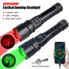 Green Flashlight Professional LED Zoomable Torch for Hunting USB Rechargeable Night Scout Light+Press Switch+Gun Clip