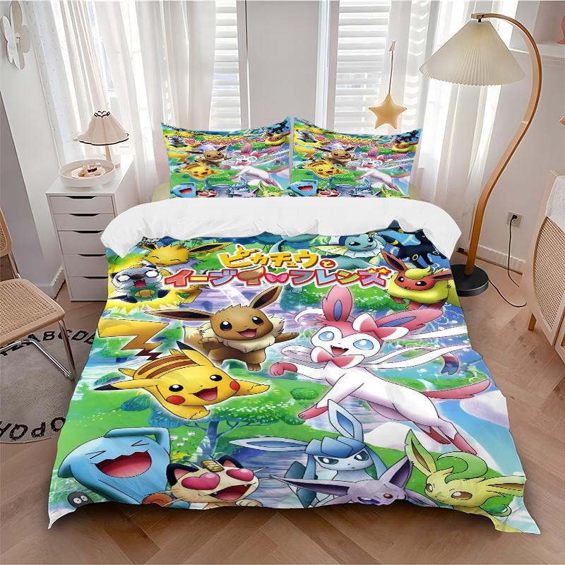 Pikachu Friends Adventure Print 3Pcs Bedding Setduvet Cover With 2 Bedropillowcase Home Birthday Gift