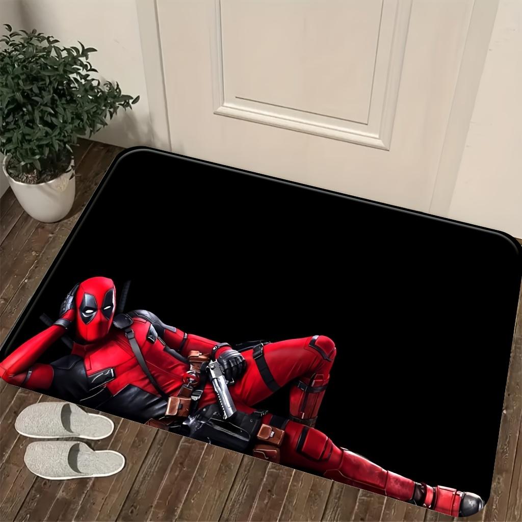 Authorized 1pc Cartoon Printed Rug, Deadpool Red And Black Battle Suit Holding Gun Casual Pose Design Easy to Clean, Suitable