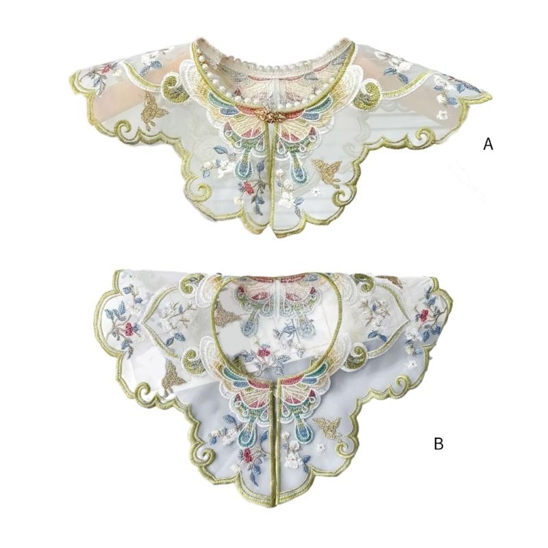 Китайский вышитый ложный воротник с жемчугом и цветочным узором для девочки, декоративный элемент для китайского древнего / выпускного костюма