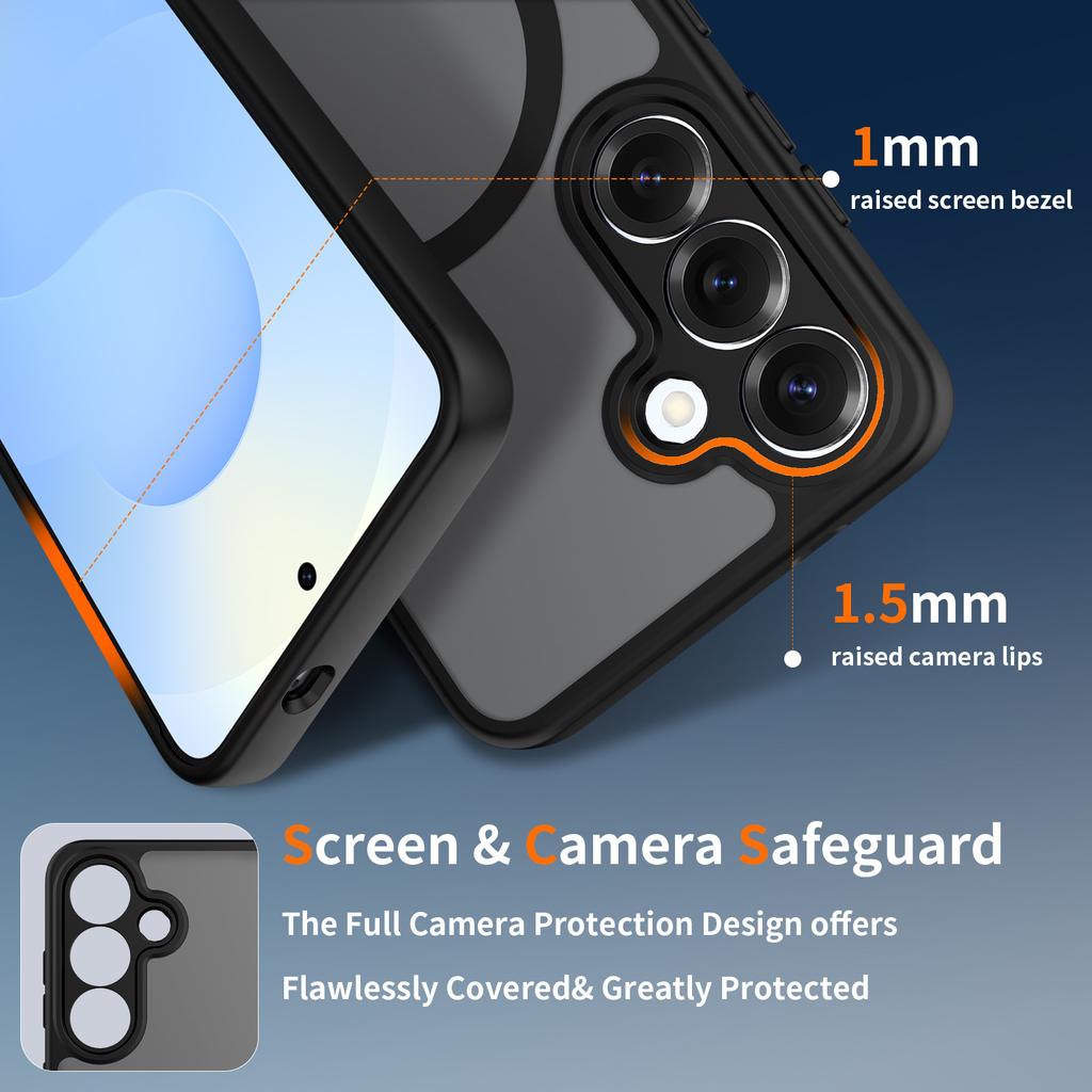 New Samsung S25 Edge Camera Fine Hole Two In One Mobile Phone Case Black Magnetic Semi Transparent Protective Case