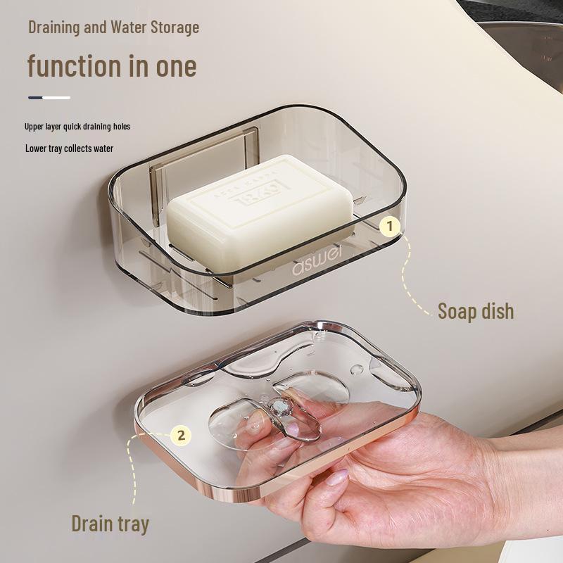 Настенная двухъярусная мыльница: Решение для хранения в ванной комнате высокого класса, не требующее сверления