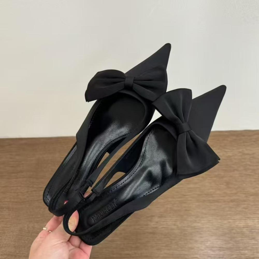 Женские босоножки Фиолетовый темперамент Атласный бант Острый задник Пустые босоножки Женские новые остроносые туфли на шпильках Женская обувь