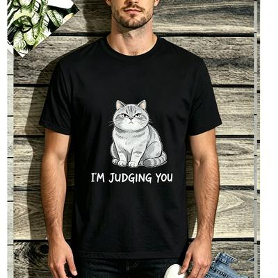 2026 New Unisex Cat Lover I Am Judging You Cat Print Graphic Short Sleeve TShirt Soft Cotton Casual Summer Top For Unisex Unisex