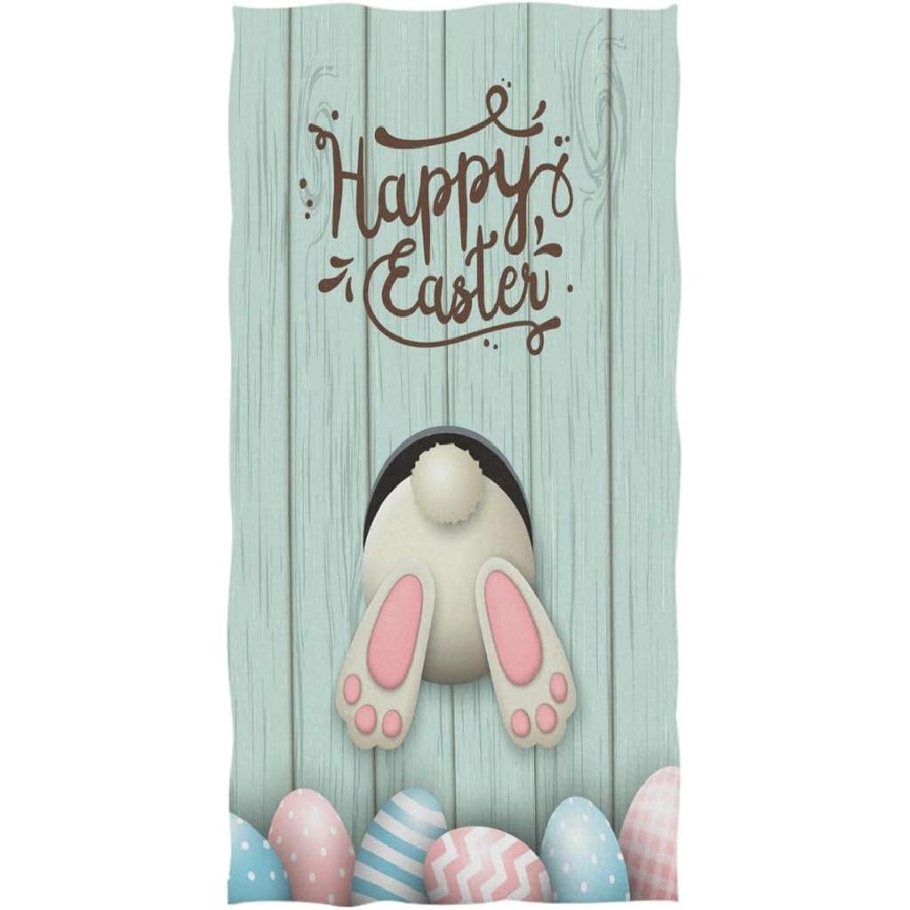 Naanle Lovely Easter Rabbit Colors Eggs Bunny Pattern Soft Absorbent Guest Hand Towels Multipurpose for Bathroom, Hotel, Gym and Spa (16 x 30 Inches)