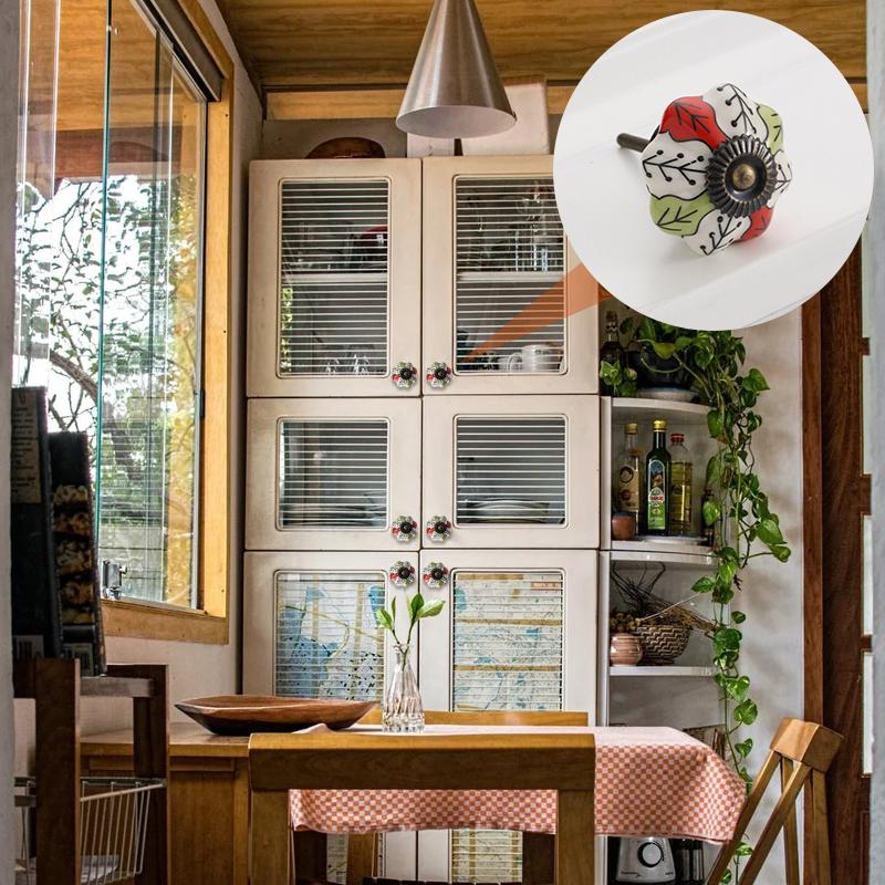 1 шт. Железный материал Винтажная ручка для шкафа Европейский стиль Расписной узор Изысканная форма тыквы Украшение для дома Многоцветный