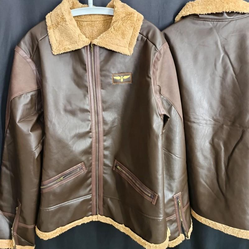Heavy-duty Brown PU Leather Jacket Men Zipper Pockets Fall Winter Slim Fit Casual Outerwear