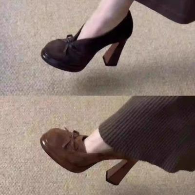 Ретро туфли на высоком толстом каблуке для женщин 2025 весна темпераментный стиль светской львицы не утомляют ноги, высококлассные одинарные туфли Мэри Джейн