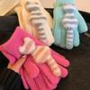 Cute Striped Cat Minute-hand Knitted Woolen Gloves for Women In Winter Thickened To Keep Warm and Cold-proof for Student Riding