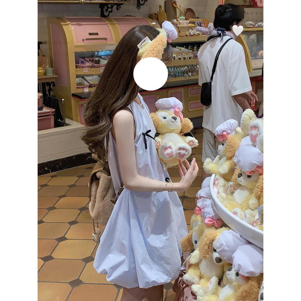 Niche designer blue sleeveless vest dress girl new summer women's clothing small high skirt