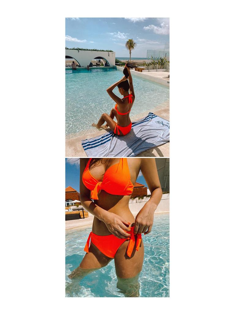 Solid Color Sexy Triangle Bikini - Two-Piece Backless Beach Swimwear