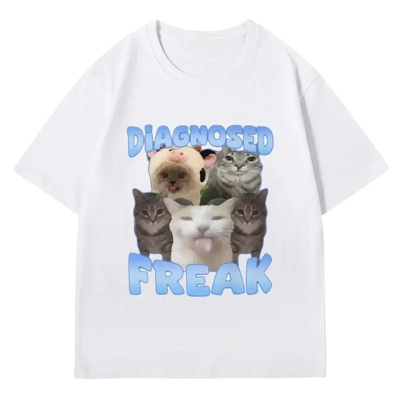Funny Y2K Diagnosed Freak Funny Watermelon Cat Meme T-shirt Women Oversized Streetwear Tee Fashion Summer Spring T Shirts